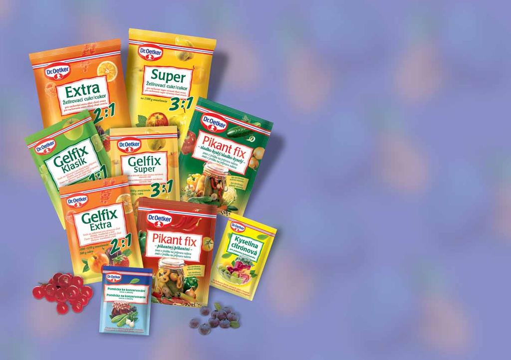 NOVINKA Dietní Ïelírovací ovocn cukr Nov v robek v sortimentu Ïelírování Dr.Oetker je urãen k pfiípravû nízkokalorick ch dietních dïemû, marmelád a Ïelé.