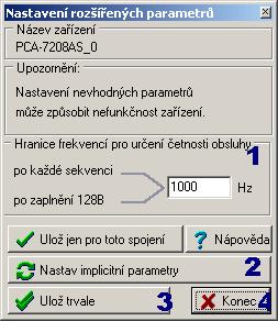 6.1 Rozšířené parametry PCA 7208AL/AS a PCA 7408AL/AS Popis ovládacích prvků 1) Hranice frekvencí pro určení četnosti obsluhy Karty umožňují konfigurovat datový zásobník.