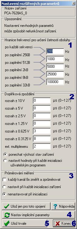 6.3 Rozšířené parametry PCA 7628AL/AS Popis ovládacích prvků 1) Hranice frekvencí pro určení četnosti obsluhy Karty umožňují pružně konfigurovat datový zásobník.
