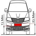 001270. Výškové umístění přední tabulky RZ od vozovky u vozidel kategorie M a N nesmí překročit: a) (1) min. 200 mm (2) max. 1 000 mm b) (1) min. 200 mm (2) max. 1 200 mm c) (1) min.