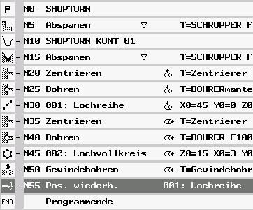 5 11/2006 Funkce systému ShopTurn 5.2 Vrtání 5 Všechny pozice najednou aktivovat/deaktivovat Stiskněte programové tlačítko Skrýt všechny", budete-li si přát všechny pozice zařadit mezi přeskakované.