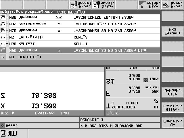 3 11/2006 Opracovávání obrobku 3.1 Zahájení/zastavení opracování 3 Zpracovat Stiskněte programové tlačítko Zpracovat". Systém ShopTurn se automaticky přepne do provozního režimu Auto a načte program.
