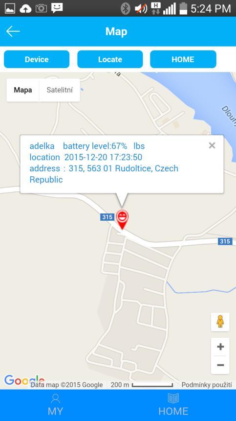 Tlačítko Locate Při nedostatečném GPS signálu (např.