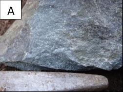 Vulkanoklastické brekcie jsou zaznamenány ve dvou polohách, obsahují vysoký podíl vulkanogenního materiálu, místy i s úlomky sedimentárních hornin obr. 5.1. C.