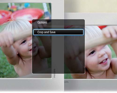 [Delete]: Odstranění fotografie [Zoom]: Zvětšení a ořez fotografie [Brightness]: Pohybem joysticku nahoru nebo dolů nastavte jas displeje Zvětšení a ořez fotografie Fotorámeček PhotoFrame umožňuje