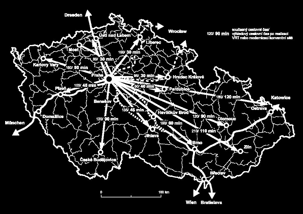 Obrázek 1: Koncept Rychlých železničních spojení (zdroj: archiv SŽDC) Přínos Rychlých spojení pro regiony VRT budou tvořit efektivní a udržitelnou páteř veřejné dopravy.