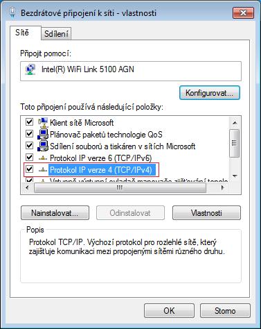 13) Ve vlastnostech bezdrátového adaptéru otevřete dvojím kliknutím položku Protokol IP verze 4