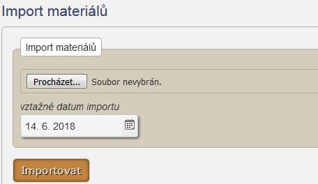 Obrázek 29 Formulář pro import materálu ze souboru Algoritmus aktualizace Program prochází datový soubor a pro každý jeho řádek hledá v číselníku řádky se stejným katalogovým číslem, stejným