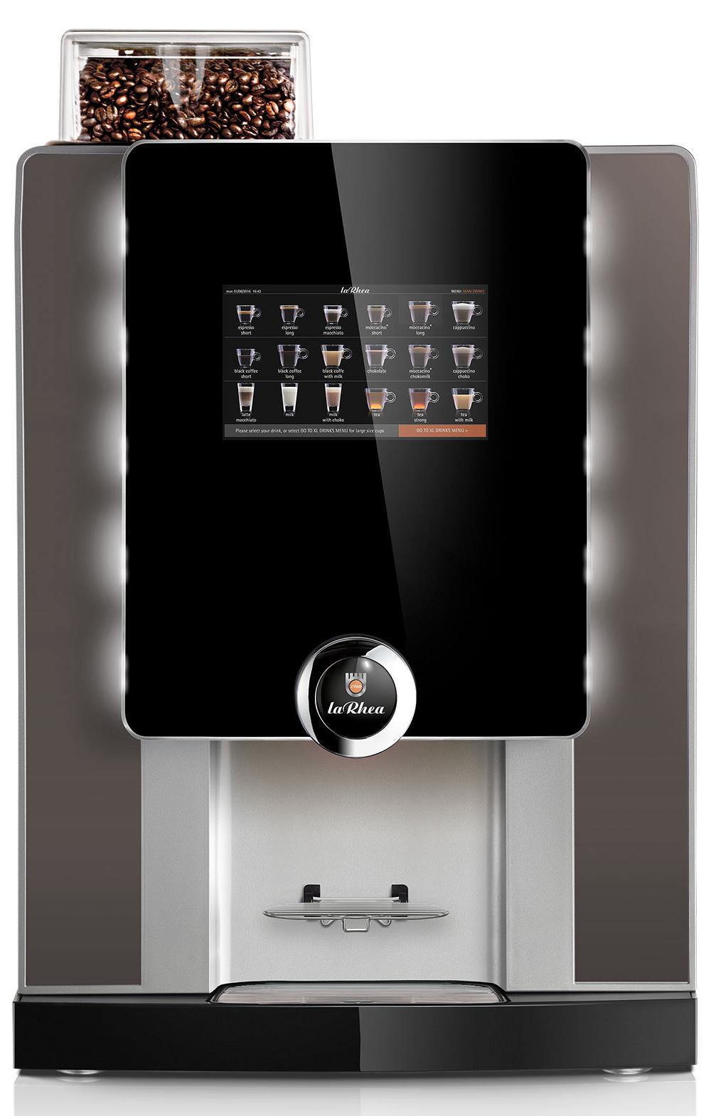 la RHEA V+ ec - ESPRESSO moderní automat s dotykovým ovládáním umístitelný na pracovní plochu možnost napojení na vodní čerpadlo s barelem rychlá příprava instantních nápojů