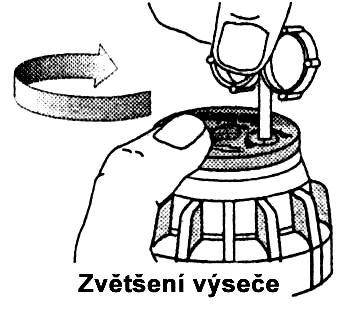 Zvětšení kruhové výseče: Otočte hlavicí výsuvníku ve směru hodinových ručiček do polohy pravého dorazu. Tato poloha zůstává pevná.