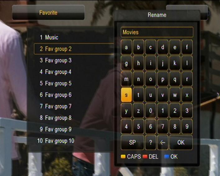 Pro přejmenování vyberte skupinu oblíbených a stiskněte OK.