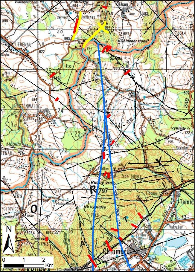 Přehled měřených profilů ERT Übersicht über die Durchgeführten geoelektrischen