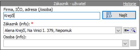 Dialog ve stavu Zadávání nebo úprava záznamu: Položky se zadávají volně textem nebo výběrem z připravených číselníků, povinné položky jsou označeny červenou hvězdičkou.