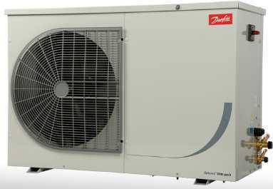 Venkovní kondenzační jednotky Danfoss Optyma Slimpack H/MBP Standardní vybavení: kompresor, uzavírací ventily na sání a výtlaku, vzduchový kondenzátor, vyhřívání oleje, ventilátor, duální presostat,