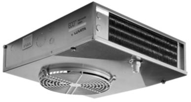 Podstropní výparníky EVS Standardní provedení s AC ventilátory 3) Napájení 230-1-50. 4) T1=8K,Teplota místnosti = 3 C, Vypařovací teplota = -5 C.