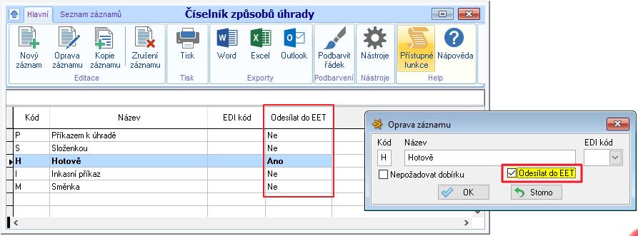 3.3 Číselníky - Číselné řady Ve volbě číselníky Číselné řady je třeba pro každou řadu, kde se předpokládá, že bude obsahovat doklady podléhající EET, přiřadit provozovnu.