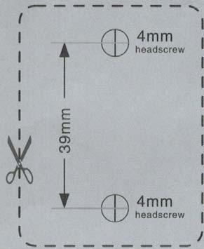 Pomocí níže uvedené šablony označte stěnu na správných místech pro navrtání otvorů pro upevnění na stěnu 2. Do otvorů vložte 4 mm šrouby (není součástí dodávky) a utáhněte šrouby.