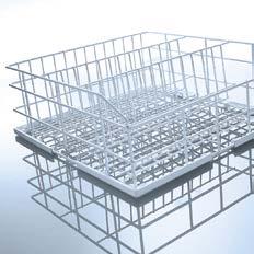 systému. Plastové koše velikosti L (500 mm x 500 mm) jsou obzvlášť vhodné pro použití v myčkách s automatickým posuvem košů.