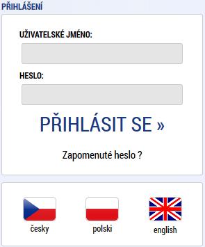 Přihlášení do aplikace Přihlášení do aplikace následně probíhá vyplněním uživatelského jména a hesla. Aplikace je primárně zobrazena v českém jazyce.