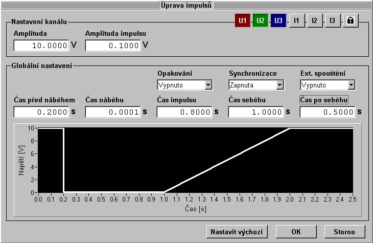 2.4.5. Impulsní mód Záložka slouží pro aktivaci funkce rozšířeného střídavého výkonu s možností nastavení náběhu či poklesu amplitudy definované v čase (P Dip/Swell) a nastavení všech jeho parametrů.