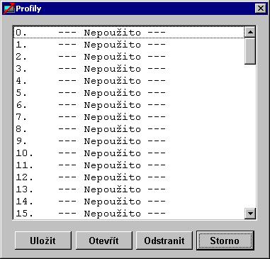 2.3.3. Tlačítko Profily Spustí panel pro správu profilů. Profil uchovává všechna nastavení parametrů přístroje, která jsou dostupná z programu. Profily jsou ukládány do počítače.