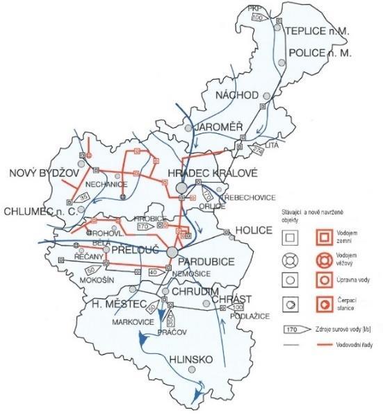 Krajinné inženýrství 2017 představuje rozsáhlé propojení vodárenských systémů Náchodska, Hradecka, Pardubicka a Chrudimska (viz schéma na obrázku 1).