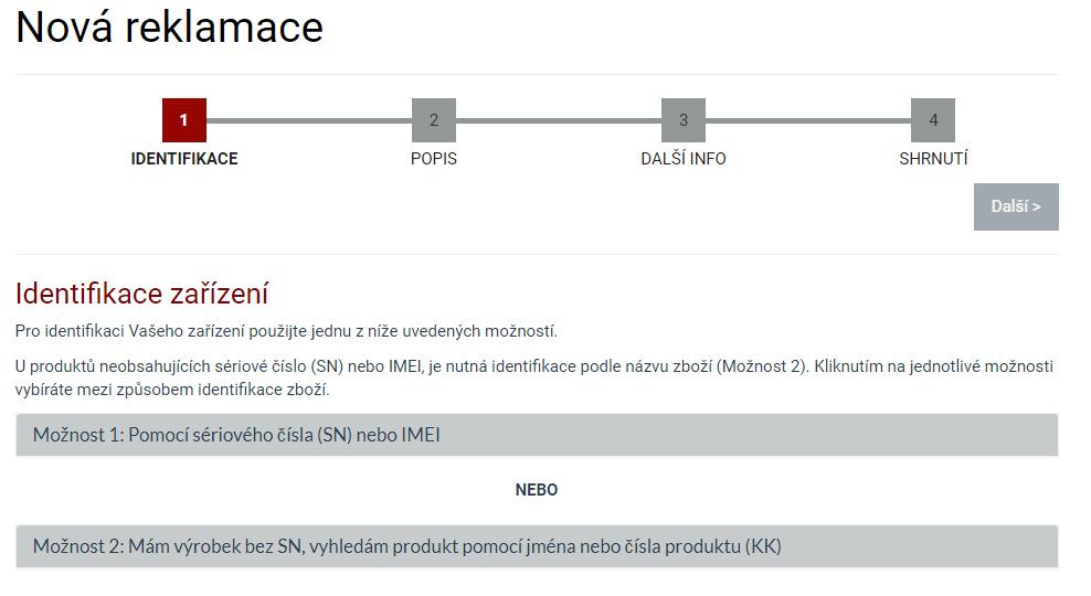 - pro zadání reklamace dodávky je nutné být přihlášený, přihlášení je popsáno v bodě 2 Přihlášení do reklamačního portálu 4.