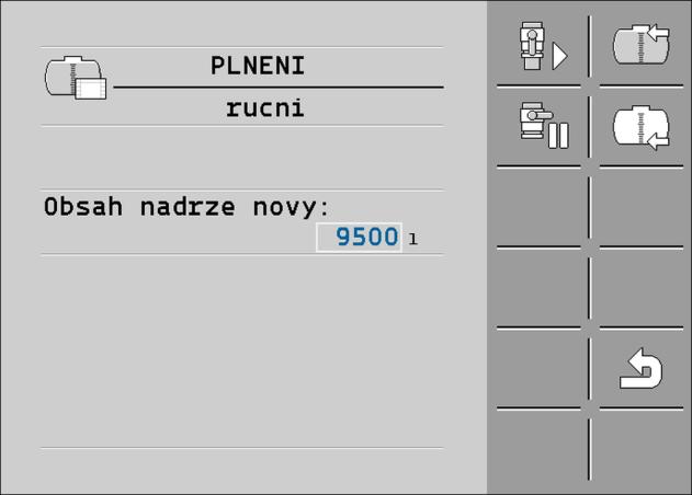Ovládání jobrechneru na poli Plnění nádrže 6 6 6.