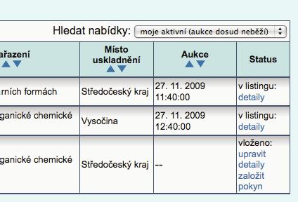 Jinak se nabídka ulo í a systém se vrátí do úvodní obrazovky. Vyhla ovatel si nyní m e vlo enou nabídku prohlédnout, kdy v roletce Hledat nabídky vybere volbu moje aktivní (aukce dosud neb í).