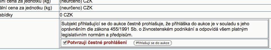 Klient se m e p ihlásit do aukce u kterékoliv nabídky, je je ve stavu v listingu. Chce-li tak klient u init, musí kliknout na odkaz detaily u zvolené nabídky ve sloupci Status.