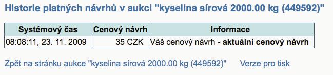 V levé ásti hlavního okna aukce je p edev ím informace o aktuální auk ní cen a o asu zb vajícím do ukon ení aukce.