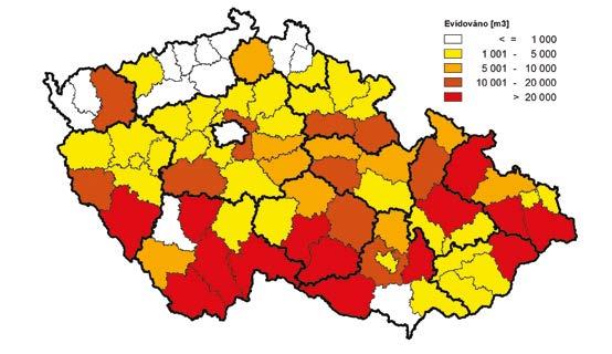 2017 Objem nahodilých těžeb způsobených abiotickými činiteli v roce 2016 překročil hodnotu 200 tis. m 3 také v Moravskoslezském kraji (422 tis. m 3 ; v roce 2015 273 tis.