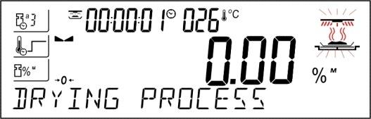 Proces sušení můžete sledovat na displeji. Aktuální teplota, uplývající čas a aktuální nepřímý výsledek se aktualizují a zobrazují nepřetržitě.