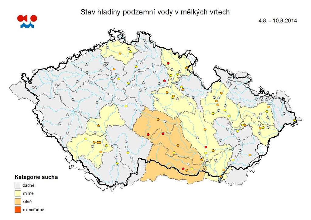 E. Podzemní vody U podzemních vod je stav sucha definován pomocí pravděpodobnosti výskytu dané hladiny ve vrtu v daném kalendářním měsíci.