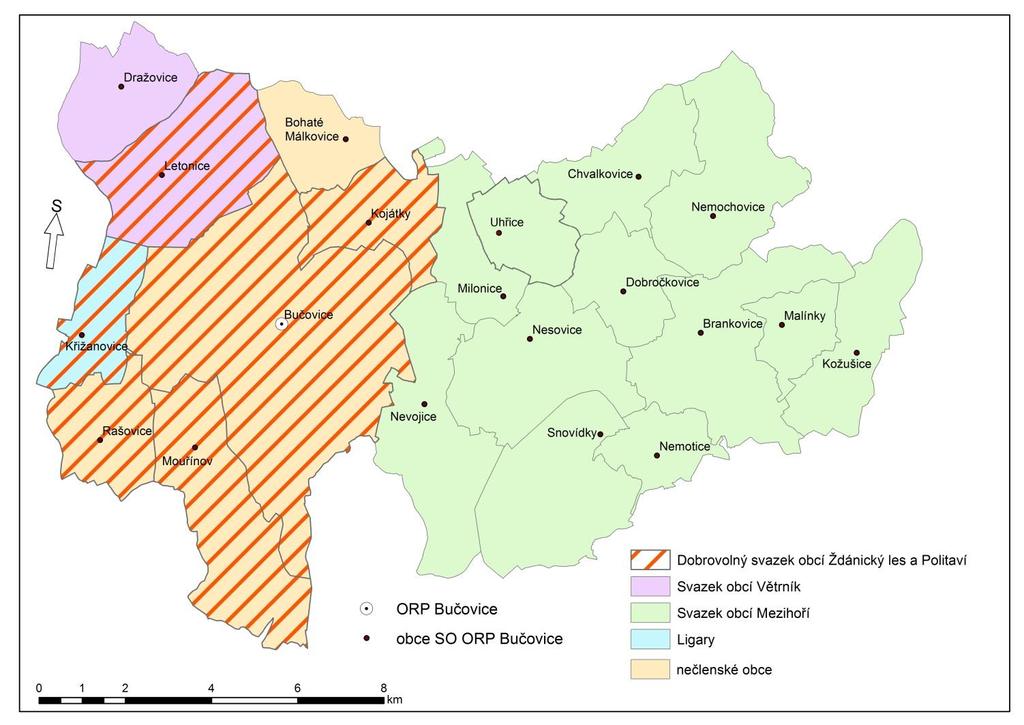 2 Souhrnná zpráva za všechny DSO v území Ve správním obvodu ORP Bučovice působí celkem čtyři dobrovolné svazky obcí (Dobrovolný svazek obcí Ždánický les a Politaví, Svazek