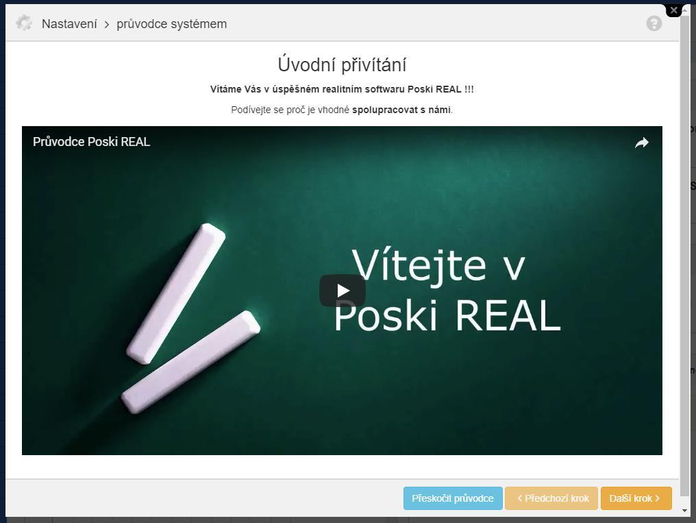 1.9. Průvodce systémem Systém přivítá nově zadaného uživatele průvodcem, kde mu vysvětlí základní práci se systémem v základních modulech.