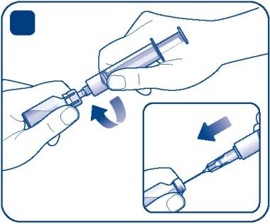 Pokud používáte převodní jehlu, propíchněte pryžovou zátku injekční lahvičky s práškem.