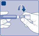Odšroubujte adaptér s injekční lahvičkou. L Dbejte, abyste se nedotkl(a) hrotu injekční stříkačky. Pokud byste se dotkl(a) hrotu injekční stříkačky, mohla by se z vašich prstů přenést infekce.