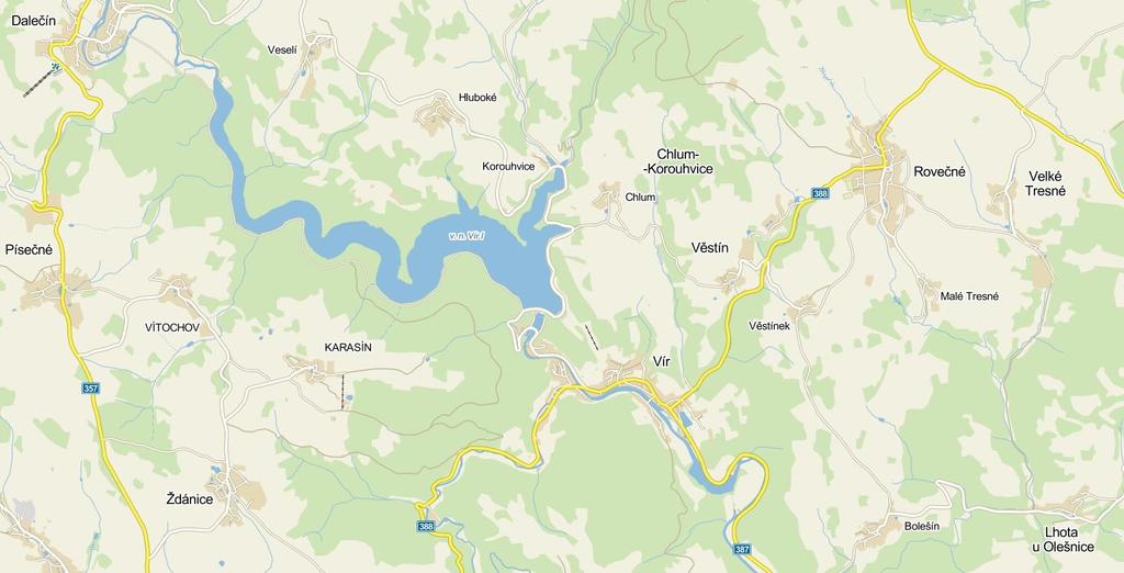 Vodní nádrž Vír se nachází poblíž města Bystřice nad Pernštejnem v