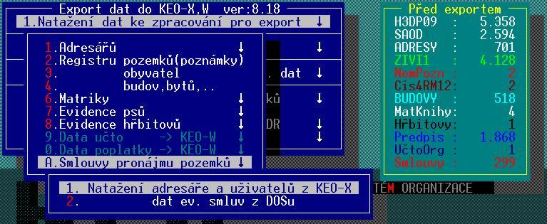 Export dat Evidence smluv (KEO ---> KEO-X) Popis: Data pro import Evidence smluv systému KEO-X je nutné připravit v systému KEO.