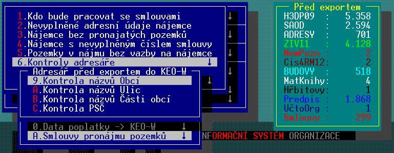 Po ukončení editace dojde ke spárování adresářů z KEO-X a nájemců z evidence smluv k pronájmu pozemků. Až potom je možné provést kontroly adresáře. II 5. Pozemky v nájmu bez vazby na nájemce.