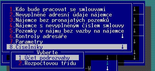 Poté se zobrazí další nabídka, jako na obr.13, pro výběr účtu podrozvahy a rozpočtové třídy. Obr. 13 Pokud jste na předešlou nabídku dle obr.