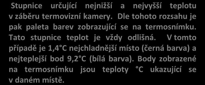 Termosnímek není totožný s klasickou fotografií. Prioritní na snímku je vyobrazení míst, kde dochází k anomáliím (tepelné úniky) a taková jsou zvýrazněna pomocí barevné škály.