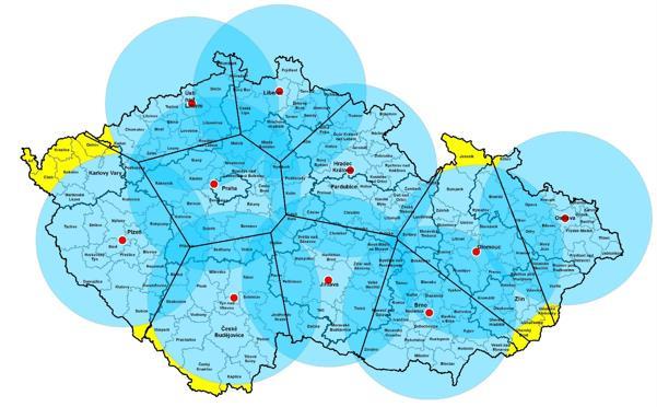 1. Plošné pokrytí území ČR základnami LZS Dostupnost LZS do 20 min pro 95,9% území ČR,