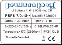 3 Výrobní štítek ponorného kalového čerpadla 4 Technické údaje Model Napětí (V/Hz) 5 Doprava a skladování Stupeň krytí Max. teplota kapaliny Připojení (mm) Výkon (kw) Max. průtok (m 3 /h) Max.