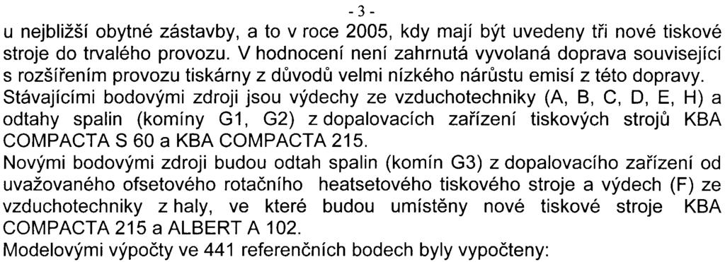 - 3 - u nejbližší obytné zástavby, a to v roce 2005, kdy mají být uvedeny tøi nové tiskové stroje do trvalého provozu.