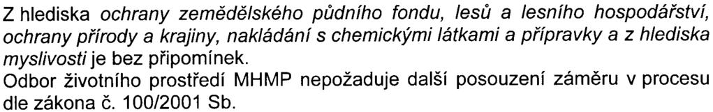 Z hlediska ochrany zemìdìlského pùdního fondu, lesù a lesního hospodáøství, ochrany pøírody a krajiny, nakládání s chemickými látkami a pøípravky a z hlediska myslivosti je bez pøipomínek.