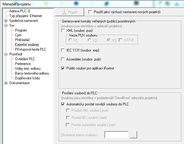 7 GENEROVÁNÍ PUBLIC SOUBORU Public soubor je potřebný pro automatickou integraci aplikace ifoxtrot s programem v PLC systému.