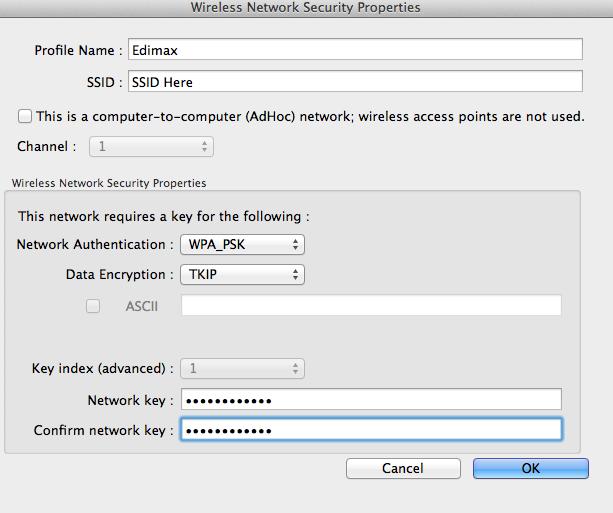 Profile Name SSID Network Authentication Data Encryption Network Key Confirm Network Key Zadejte referenční jméno profilu. Ručně zadejte SSID použité pro tento profil.