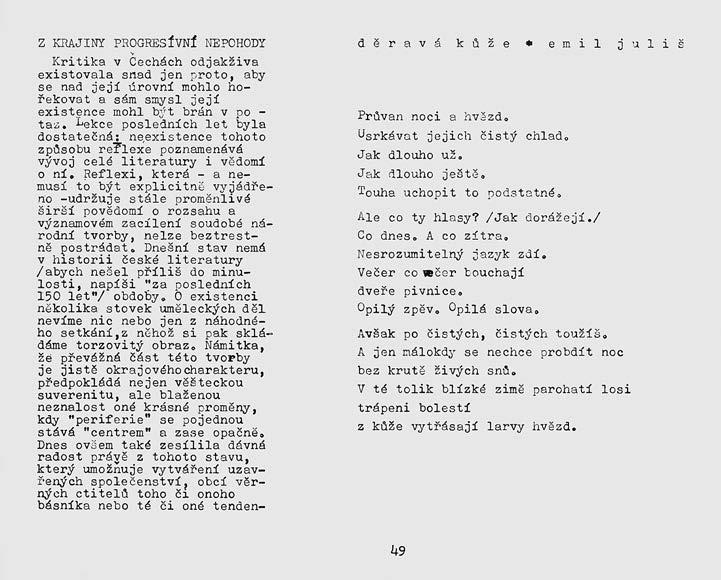 MYŠLENÍ O LITERATUŘE Stránka časopisu Spektrum se zahájením stati Jiřího Brabce o soudobé absenci kritické reflexe literatury, Spektrum 1979, č.